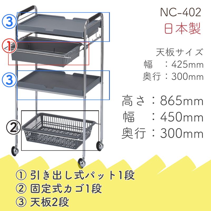 セット台 NC-402 メッキ仕上げ 理美容ワゴン キャスター付き 西村